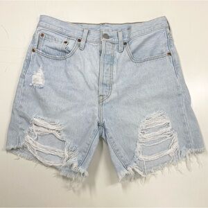 Levi's 501 High Rise Distressed Blue Jean Cutoff Denim Shorts Waist 30 Raw Hem